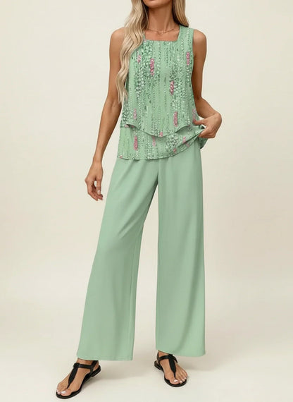 Amelia | Summer Sleeveless Wide Leg Pant Set
