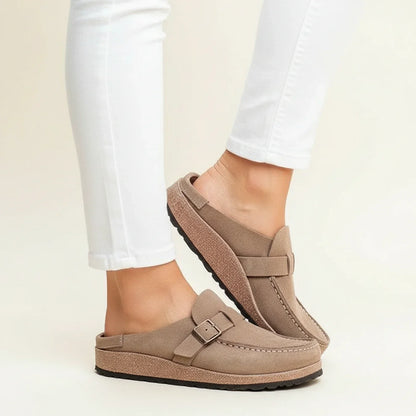 Women's Orthopedic Slip-On Mules Chunky Sole Buckle Moc Toe