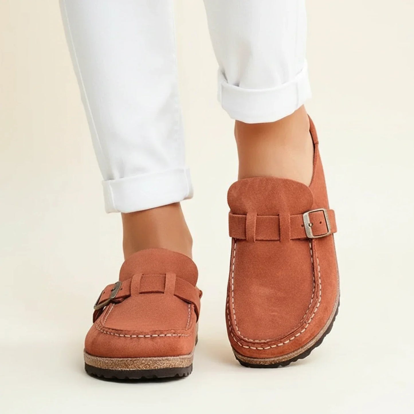 Women's Orthopedic Slip-On Mules Chunky Sole Buckle Moc Toe