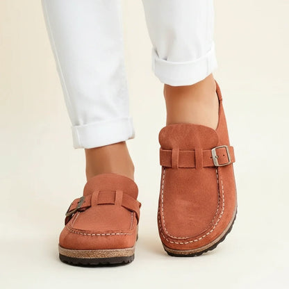 Women's Orthopedic Slip-On Mules Chunky Sole Buckle Moc Toe