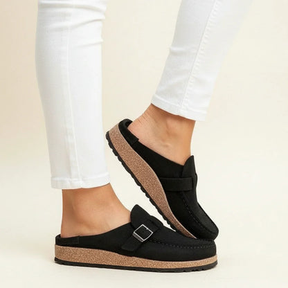 Women's Orthopedic Slip-On Mules Chunky Sole Buckle Moc Toe
