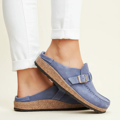 Women's Orthopedic Slip-On Mules Chunky Sole Buckle Moc Toe