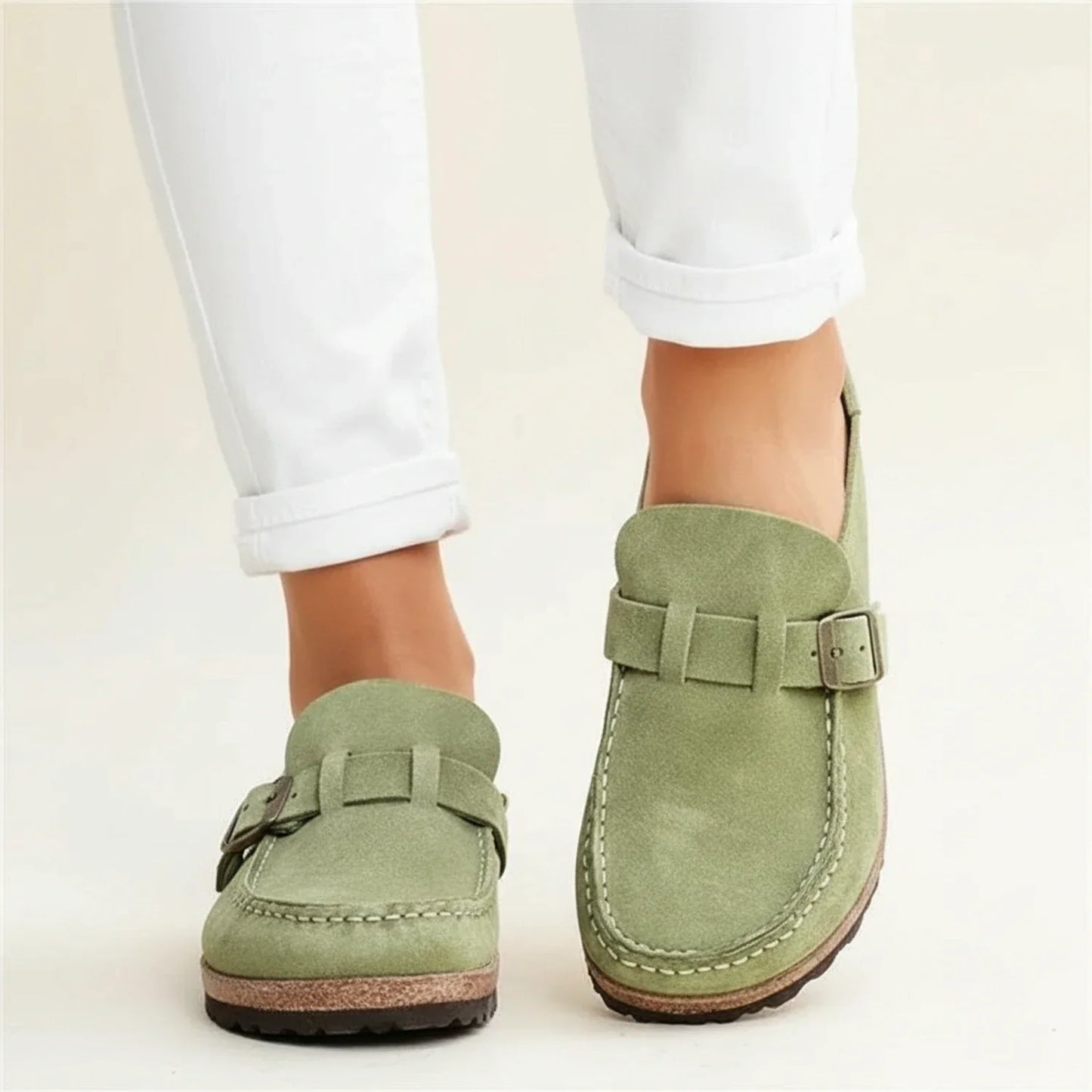 Women's Orthopedic Slip-On Mules Chunky Sole Buckle Moc Toe