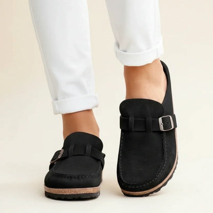 Women's Orthopedic Slip-On Mules Chunky Sole Buckle Moc Toe
