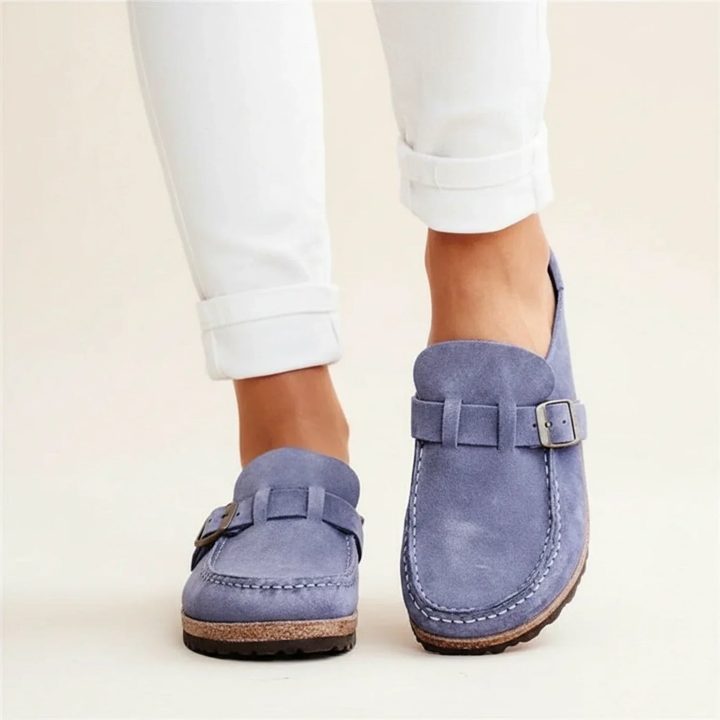 Women's Orthopedic Slip-On Mules Chunky Sole Buckle Moc Toe