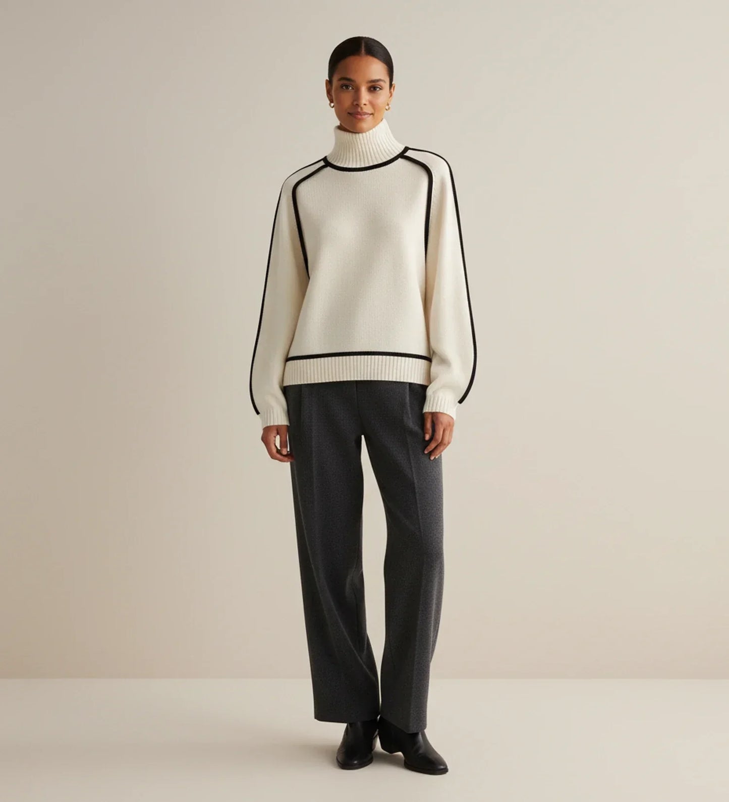 Isabella | Women's Spring Turtleneck Sweater with Contrast Trim