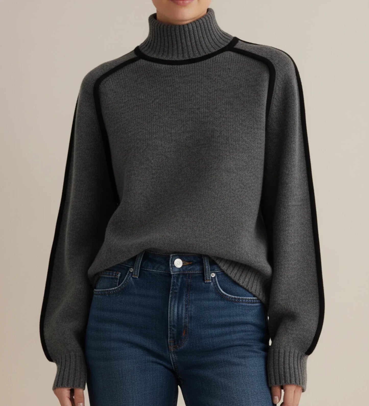 Isabella | Women's Spring Turtleneck Sweater with Contrast Trim