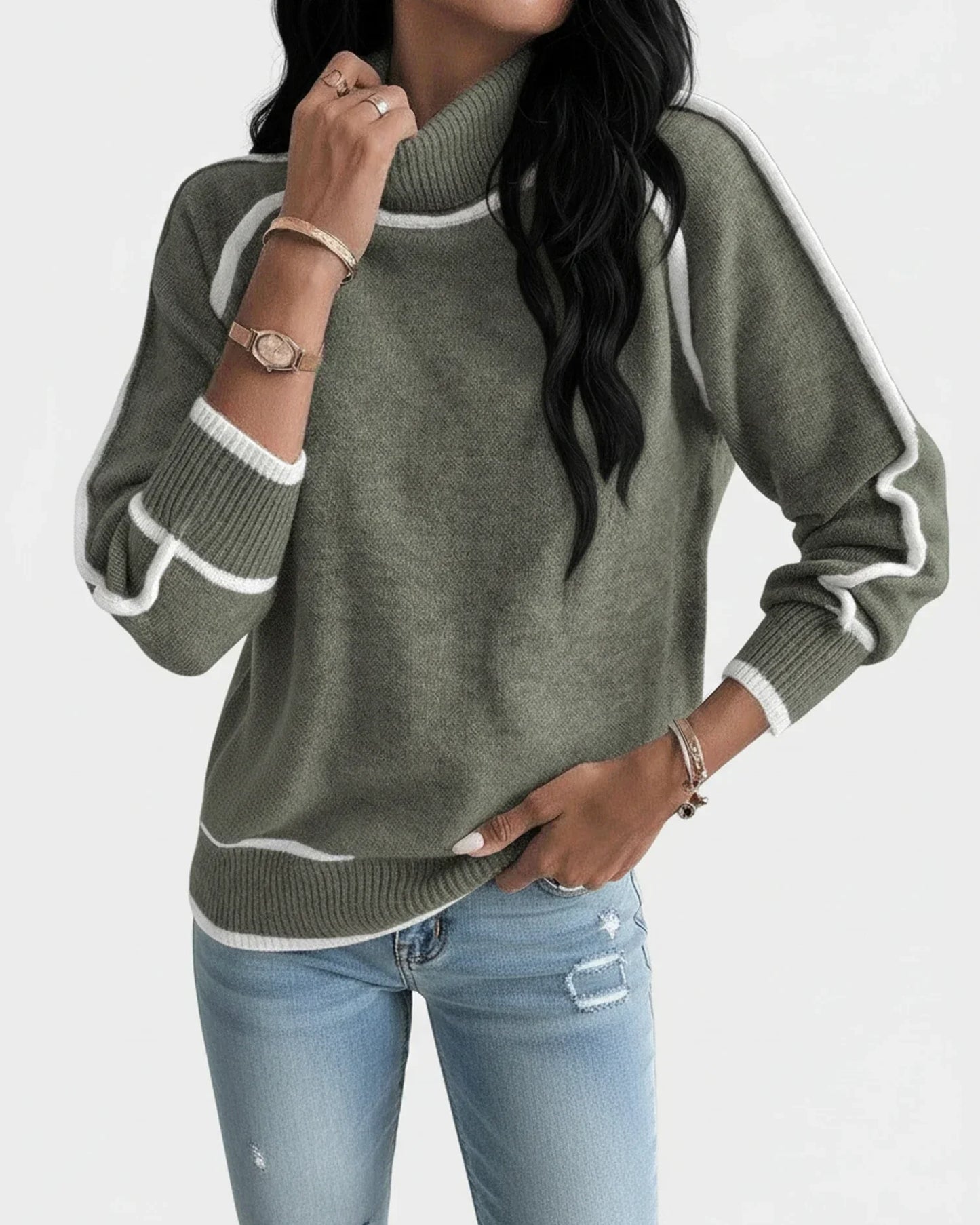 Lauren | Women's Spring Trim Turtleneck Knit Sweater