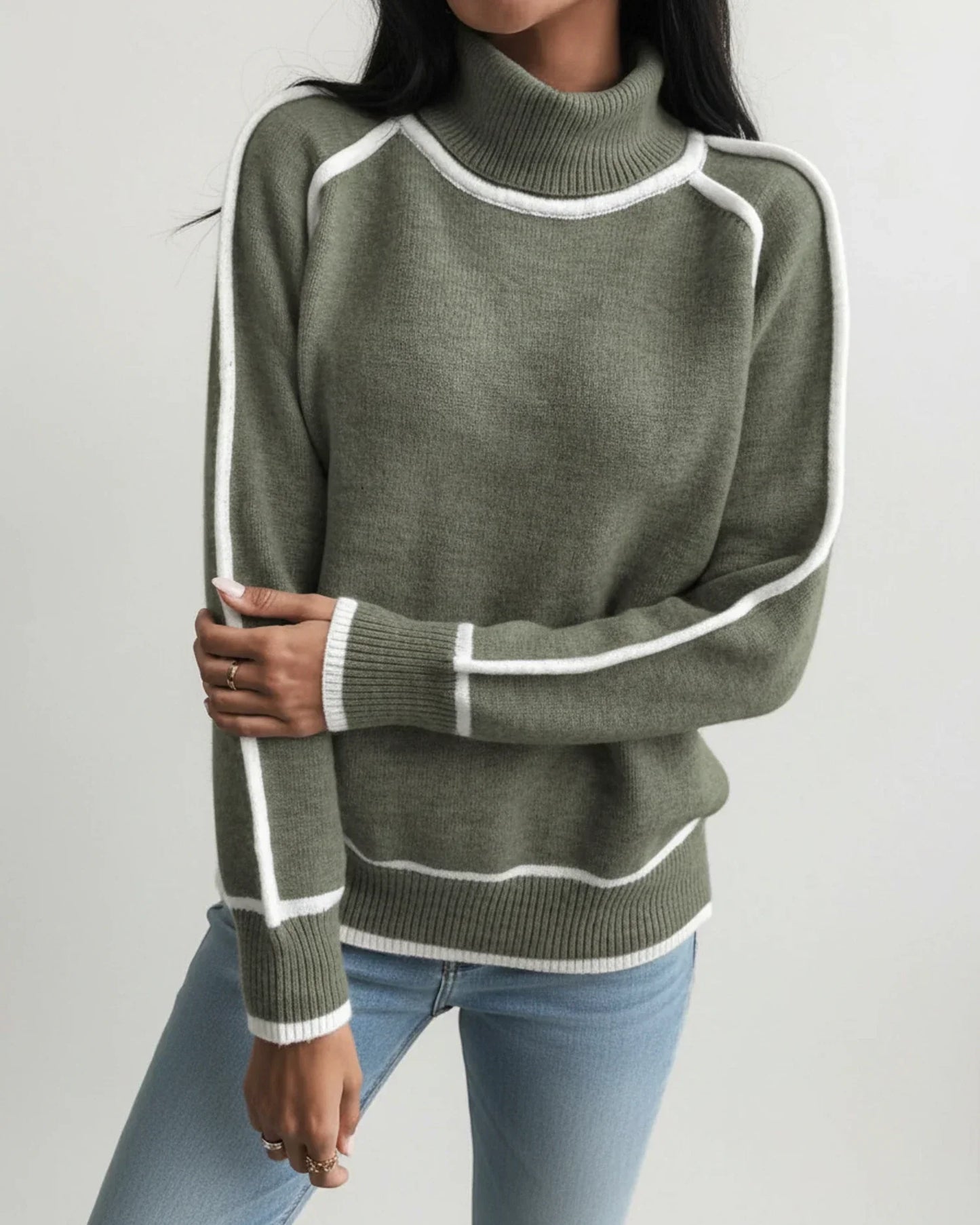 Lauren | Women's Spring Trim Turtleneck Knit Sweater