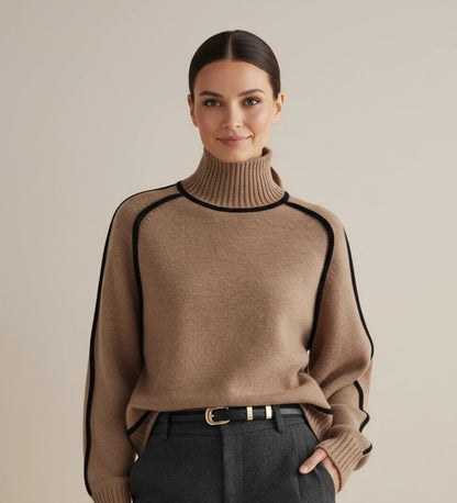 Isabella | Women's Spring Turtleneck Sweater with Contrast Trim
