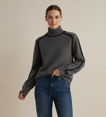Isabella | Women's Spring Turtleneck Sweater with Contrast Trim