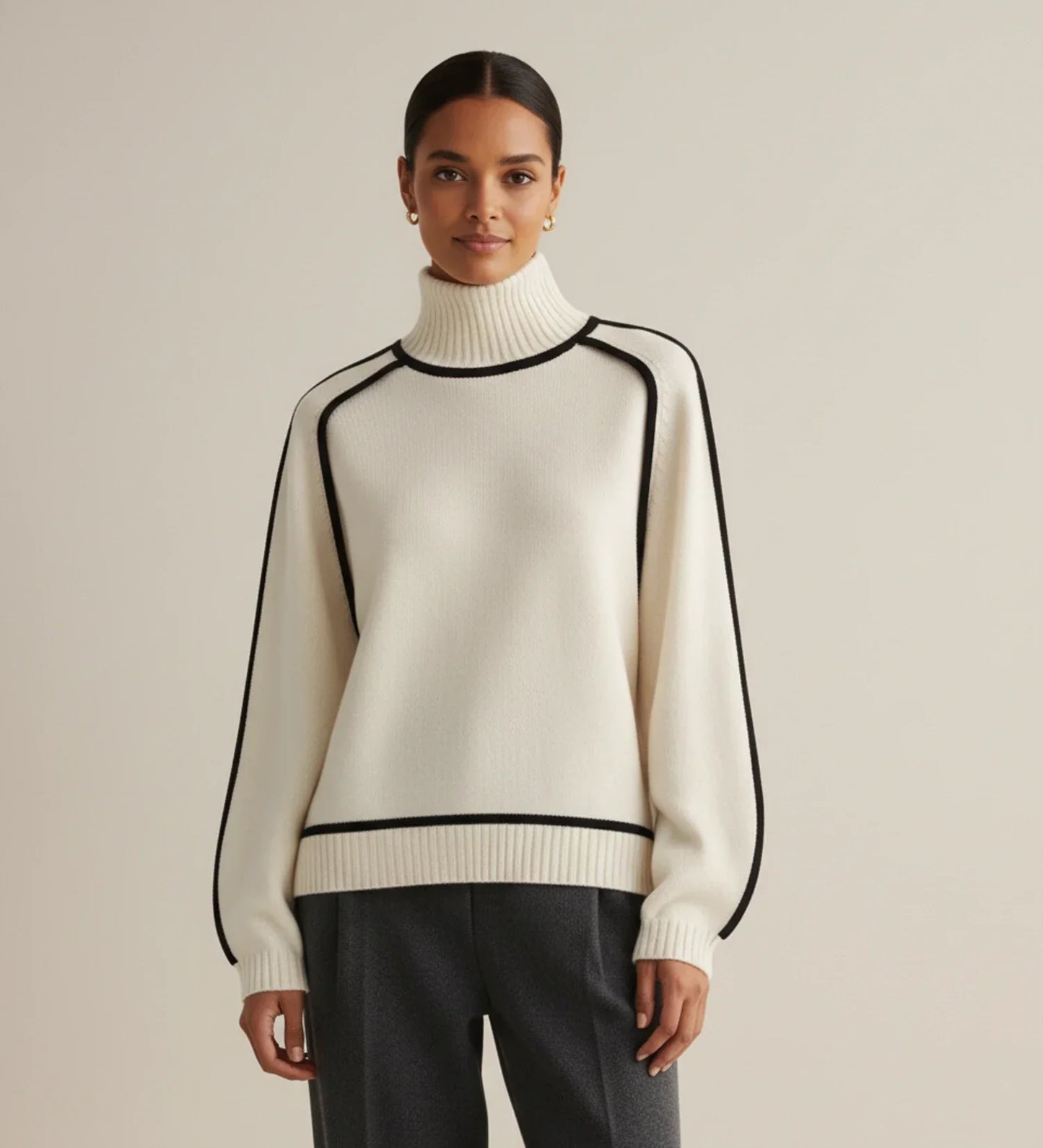 Isabella | Women's Spring Turtleneck Sweater with Contrast Trim