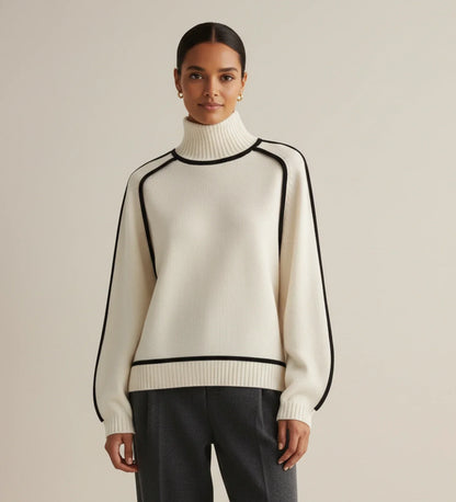 Isabella | Women's Spring Turtleneck Sweater with Contrast Trim