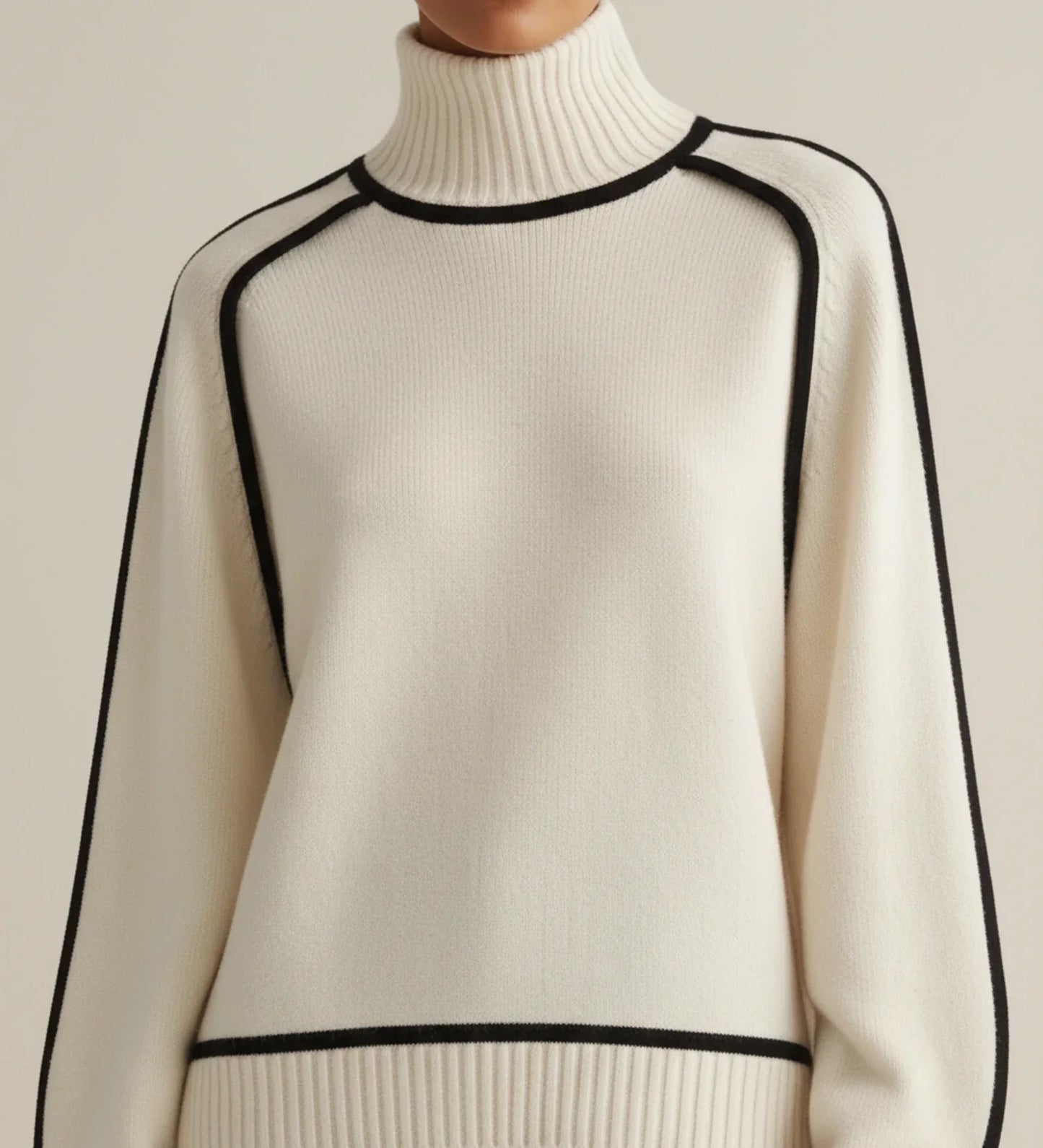 Isabella | Women's Spring Turtleneck Sweater with Contrast Trim