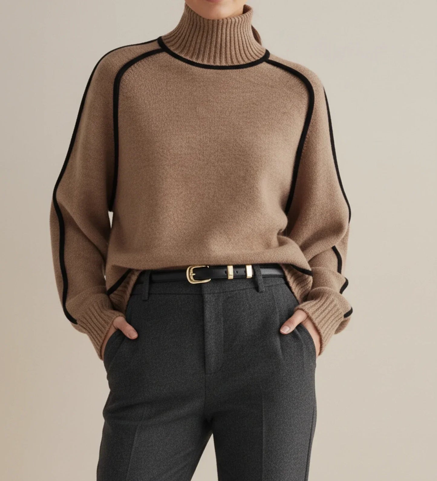Isabella | Women's Spring Turtleneck Sweater with Contrast Trim