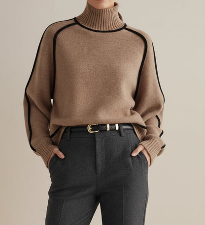 Isabella | Women's Spring Turtleneck Sweater with Contrast Trim