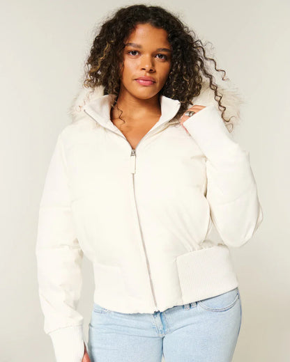 Women's Quilted Winter Parka Jacket Removable Hood