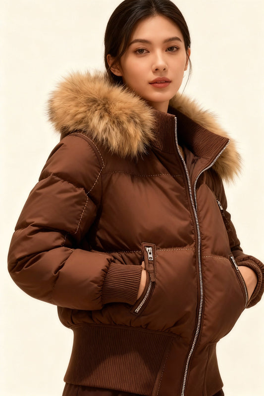 Women's Quilted Winter Parka Jacket Removable Hood - 
Fashinoza