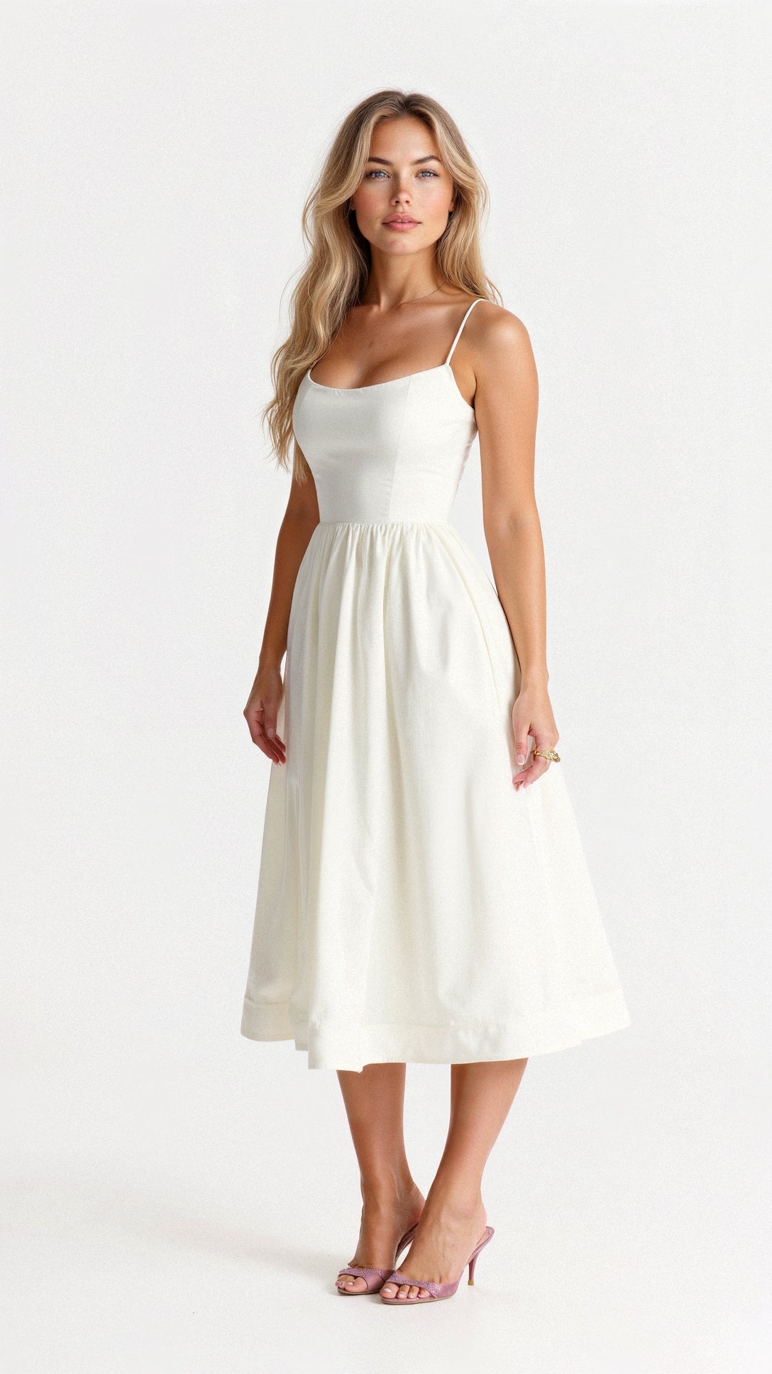 Women's A-Line Midi Dress Woven Spaghetti Straps Scoop Neck - 
Fashinoza