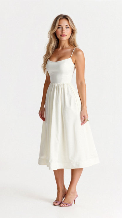 Women's A-Line Midi Dress Woven Spaghetti Straps Scoop Neck - 
Fashinoza