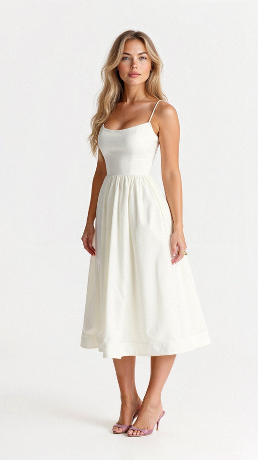 Women's A-Line Midi Dress Woven Spaghetti Straps Scoop Neck - 
Fashinoza