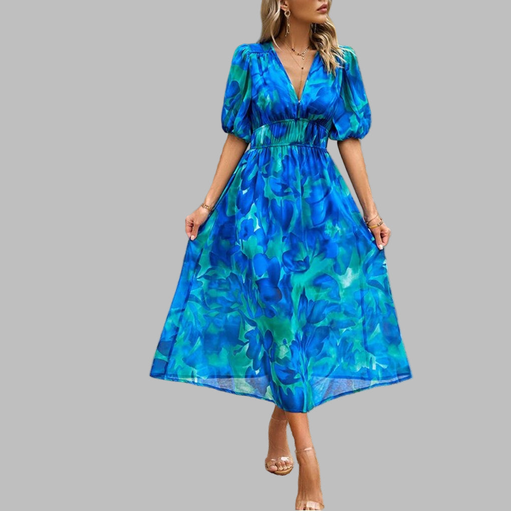 Women's V-Neck Midi Dress Comfortable Summer - Fashinoza