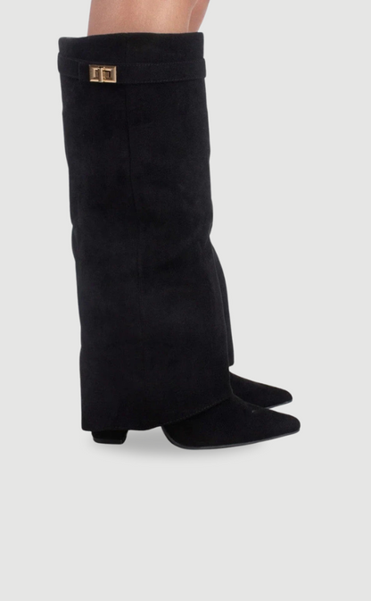 Women's Knee High Faux Leather Boots Side Zipper Buckle - 
Fashinoza