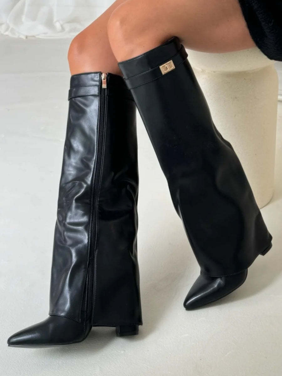 womens-faux-knee-high-boots-with-side-zipper-and-buckle-14