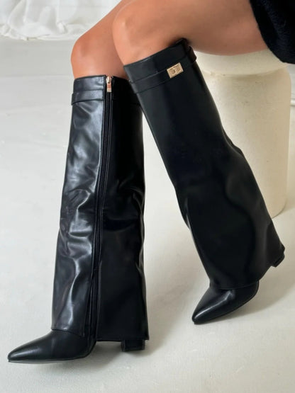 womens-faux-knee-high-boots-with-side-zipper-and-buckle-14