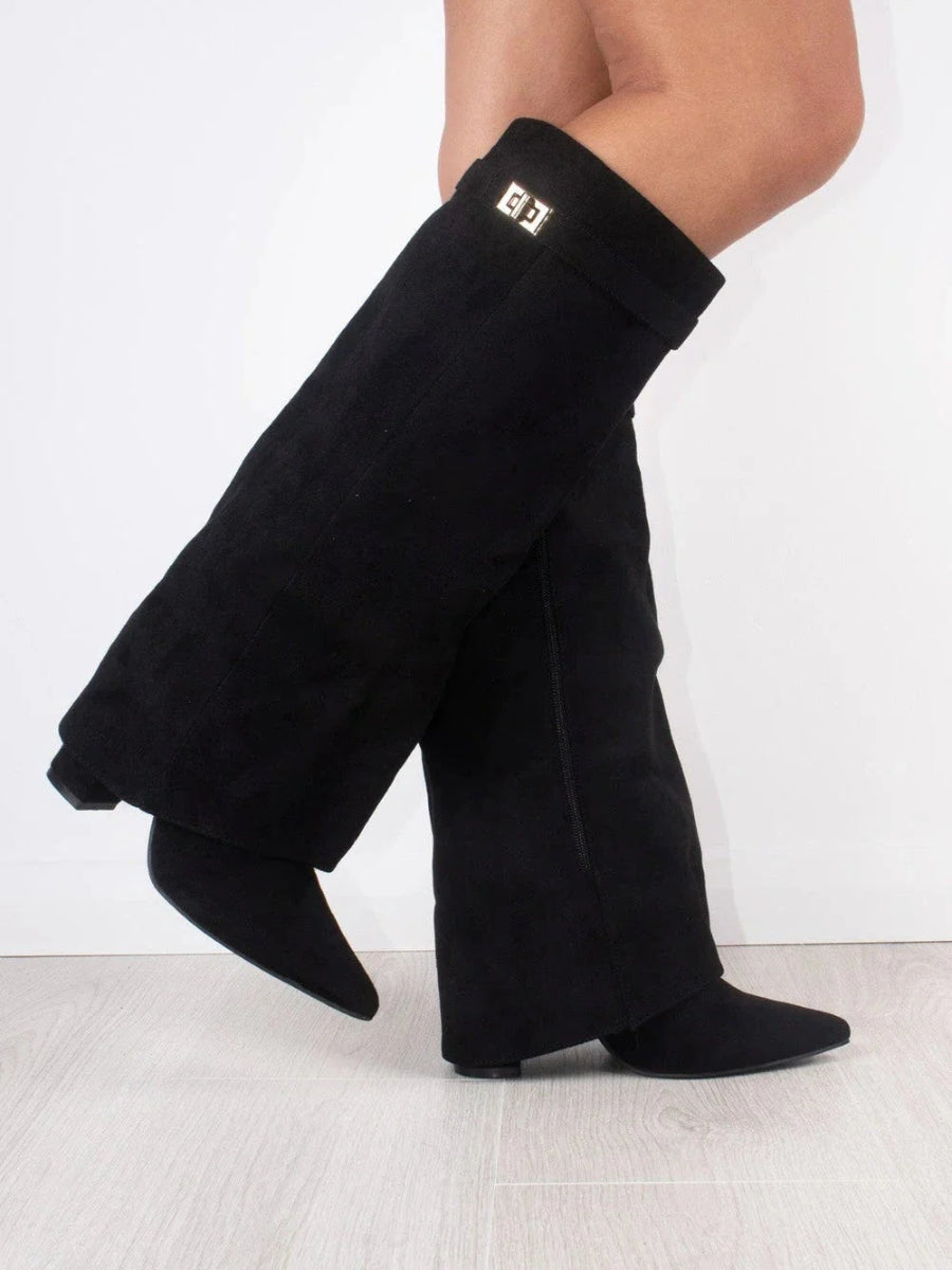 womens-faux-knee-high-boots-with-side-zipper-and-buckle-3