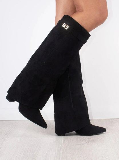 womens-faux-knee-high-boots-with-side-zipper-and-buckle-3