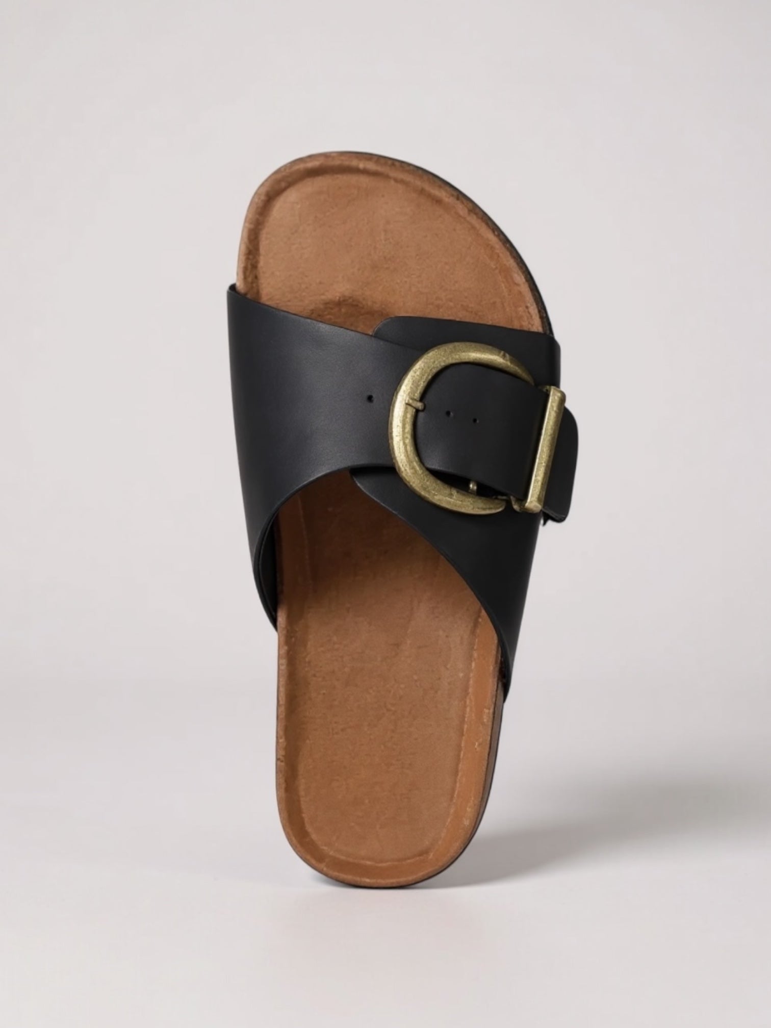 Women's Faux Leather Slide Sandals Buckle Strap Open Toe - 
Fashinoza