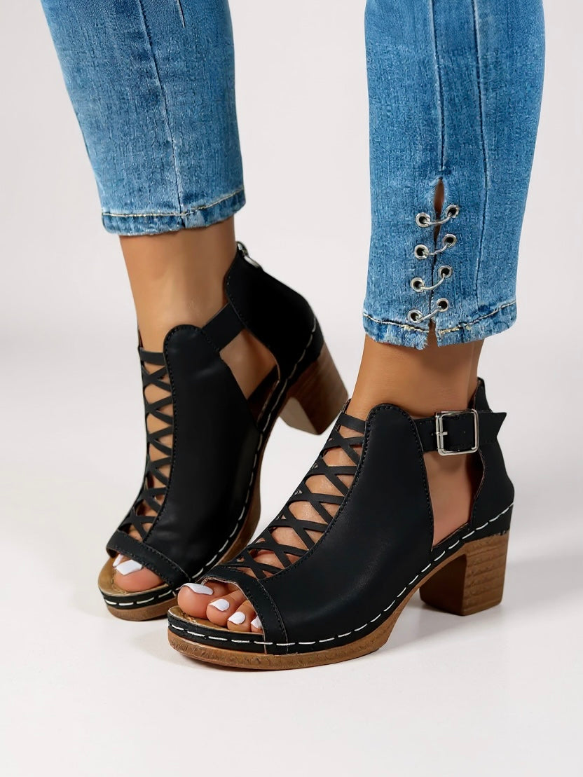 Women's Suede Sandals Lattice Buckle Brown - 
Fashinoza