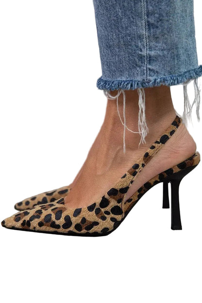 Women's Slingback Heels Faux Suede Pointed Toe Printed Upper - 
Fashinoza