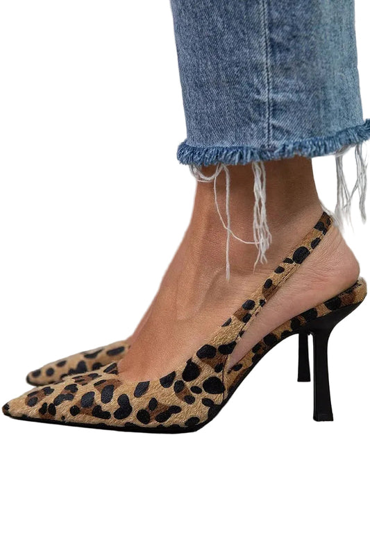 Women's Slingback Heels Faux Suede Pointed Toe Printed Upper - 
Fashinoza