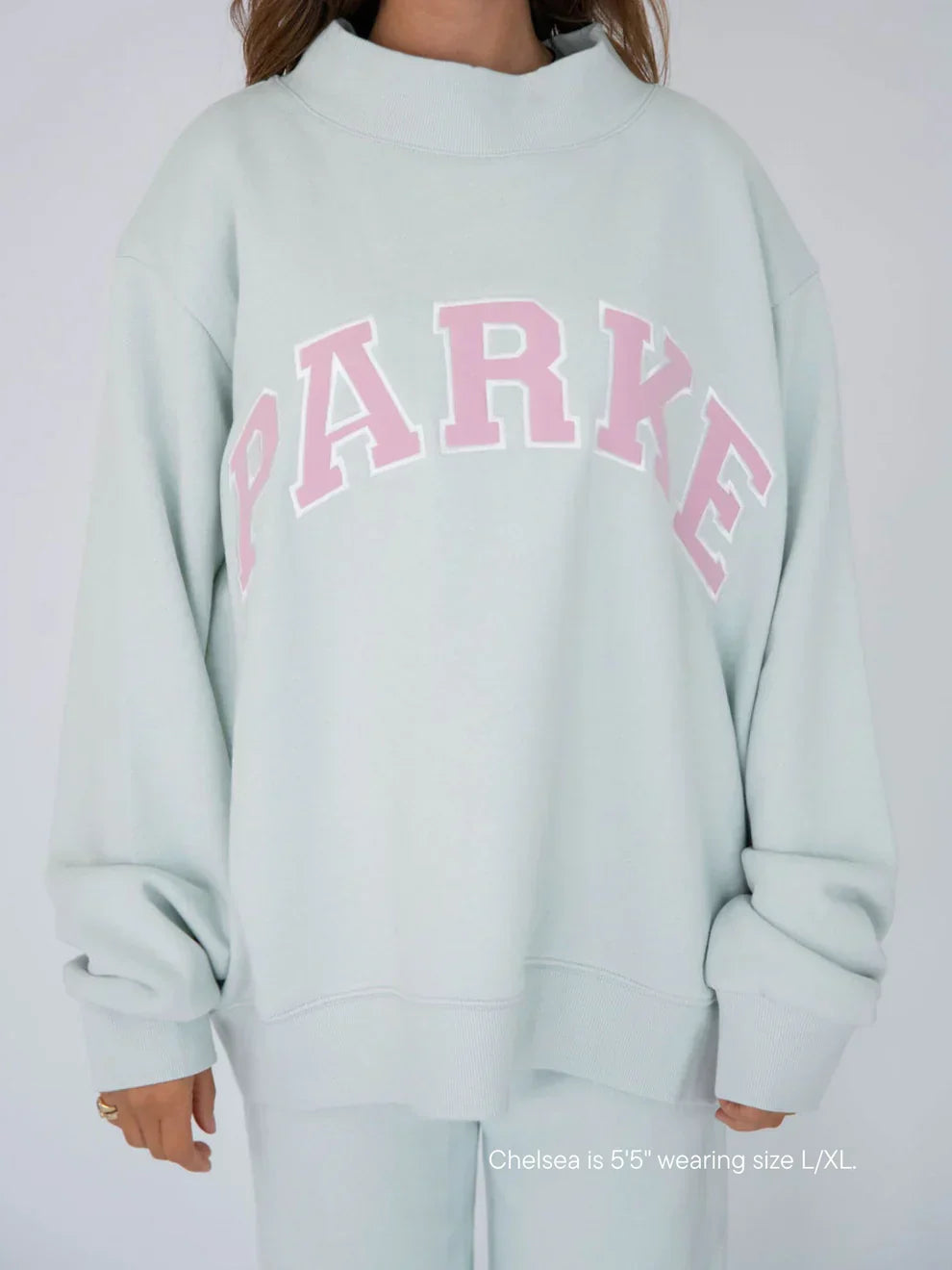 Women's Fleece Mockneck Sweatshirt Chenille Lettering - 
Fashinoza