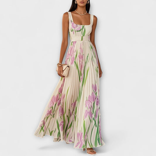 Women's Polyester Maxi Dress Floral Square Neck - 
Fashinoza