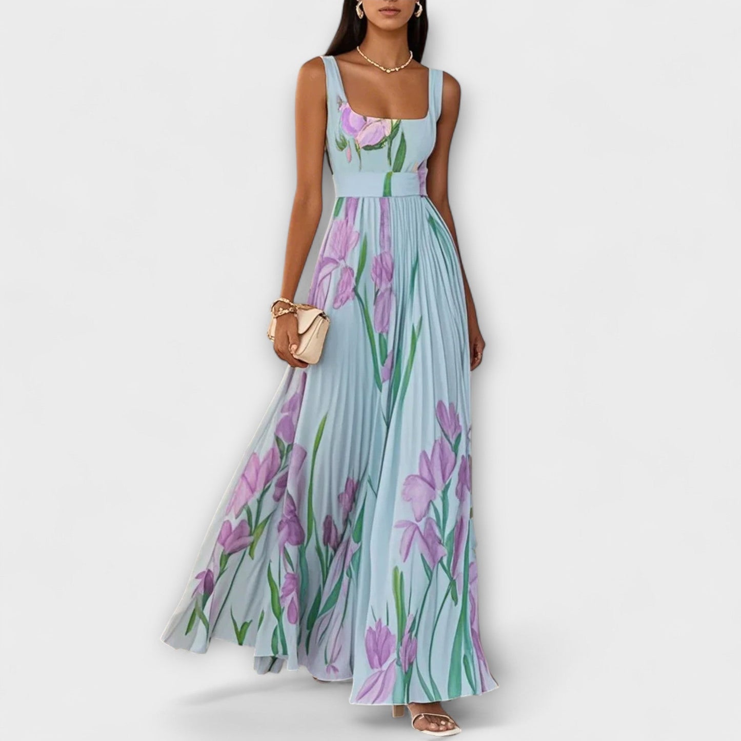 womens-floral-polyester-maxi-dress-with-square-neck-and-belt-3