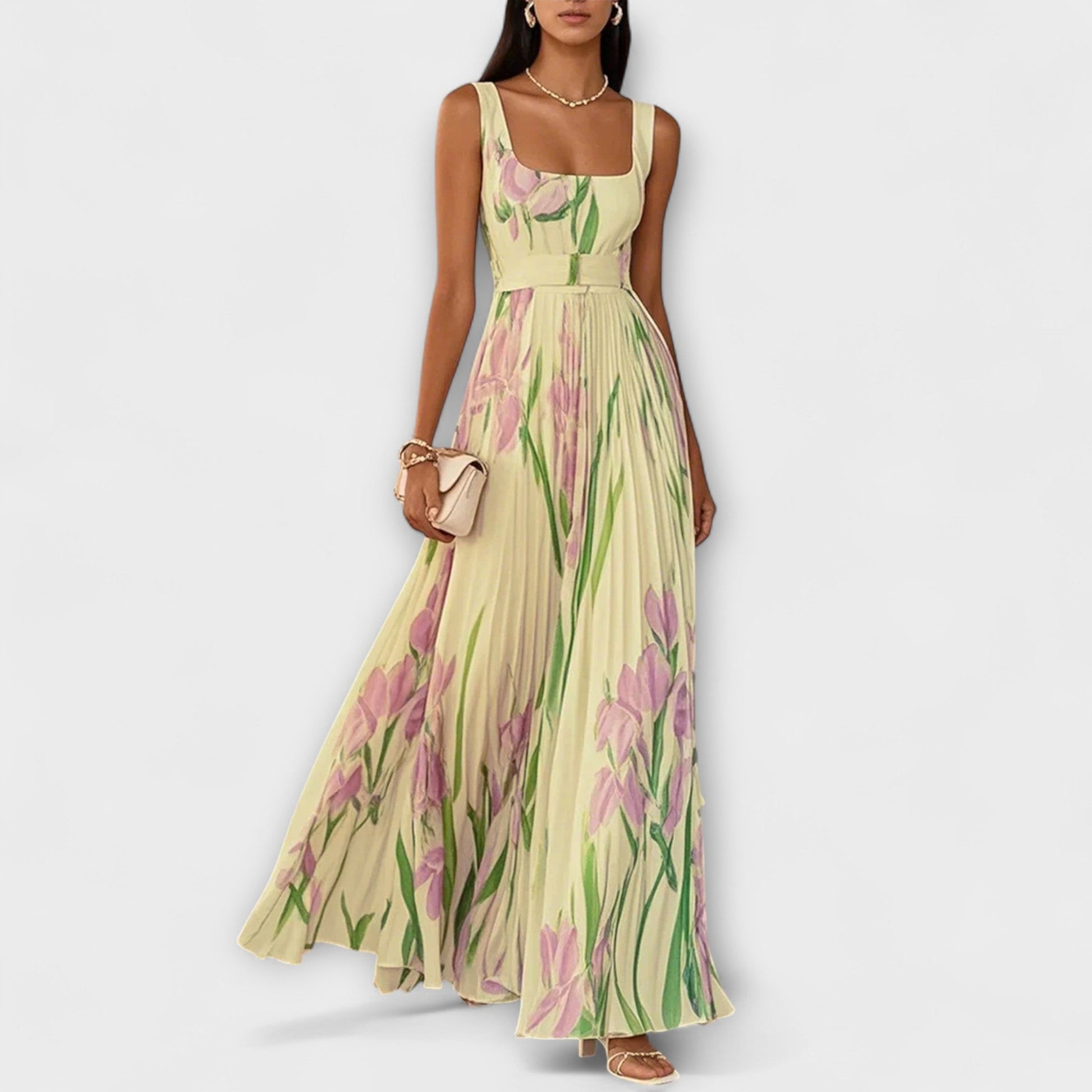 womens-floral-polyester-maxi-dress-with-square-neck-and-belt-4