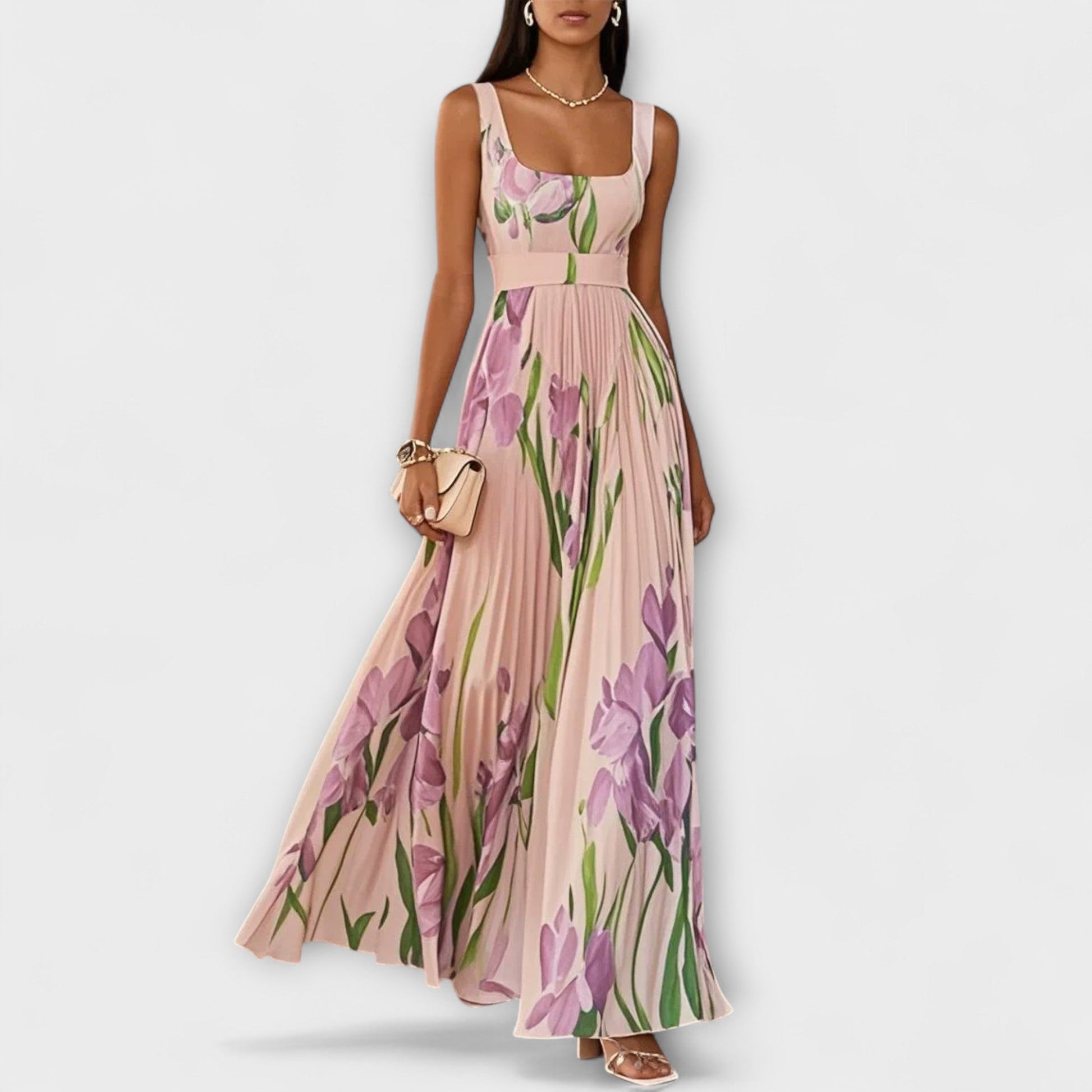 womens-floral-polyester-maxi-dress-with-square-neck-and-belt-5