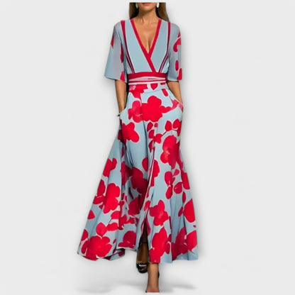 womens-floral-woven-maxi-dress-with-v-neck-and-sash-waist-2