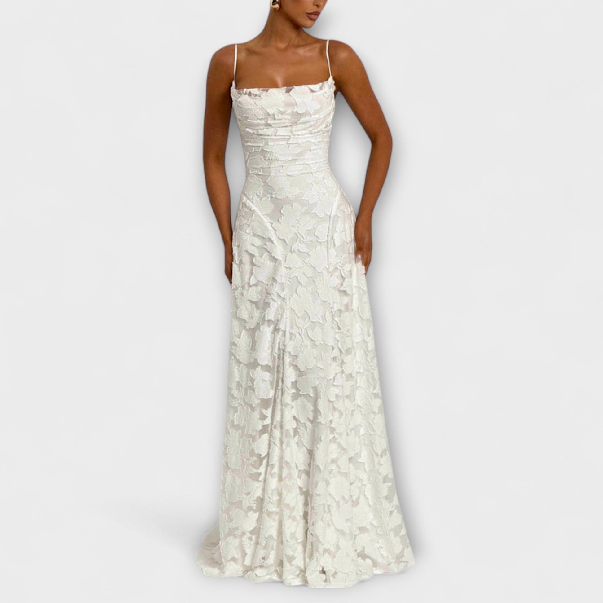 Women's Lace Maxi Dress Spaghetti Straps Lace-Up Back - 
Fashinoza