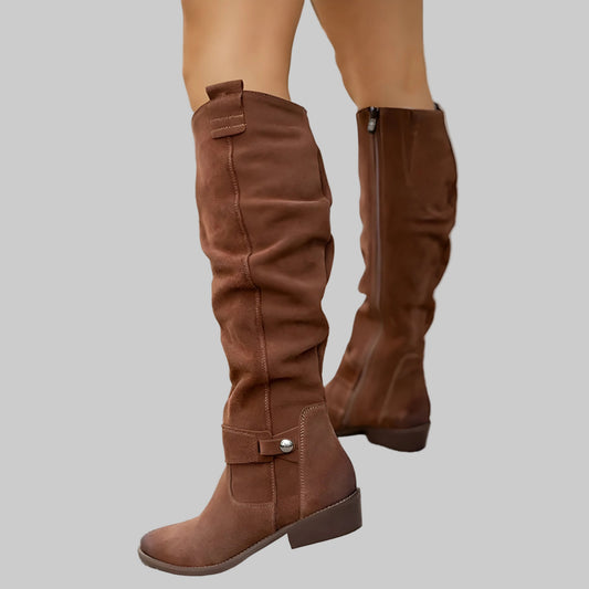 Women's Knee-High Faux Suede Boots Block Heel - 
Fashinoza
