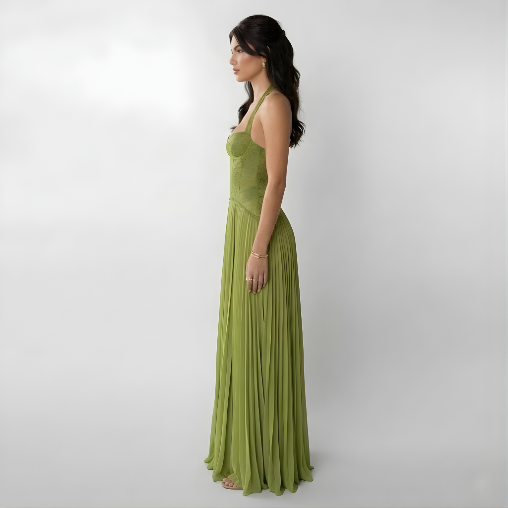 womens-lace-blend-maxi-dress-with-pleated-skirt-and-halter-neck-2