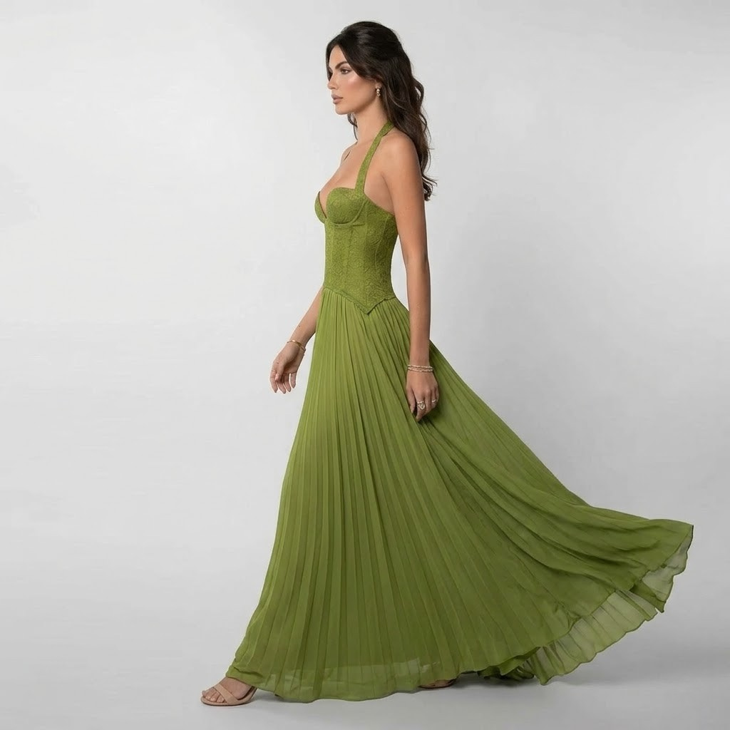 womens-lace-blend-maxi-dress-with-pleated-skirt-and-halter-neck-3