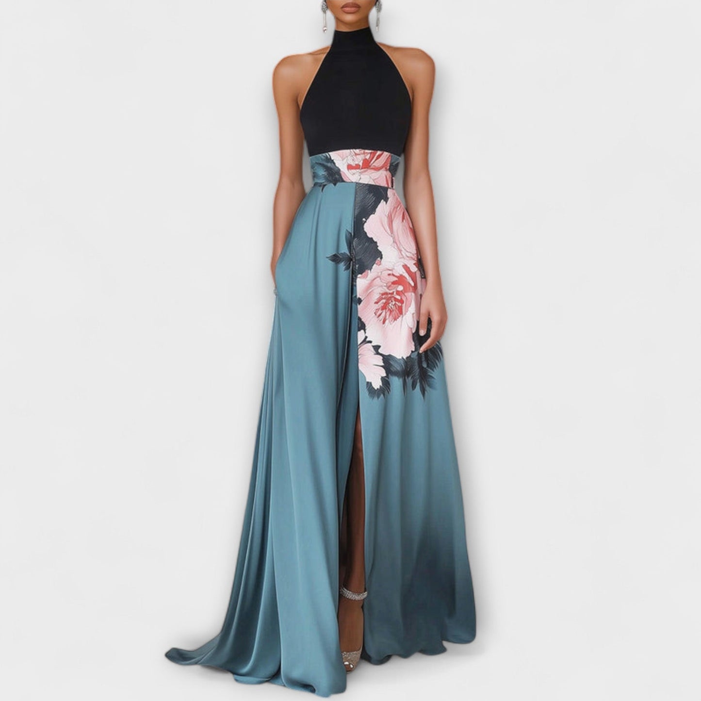womens-maxi-dress-in-polyester-with-halter-neck-and-front-slit-2