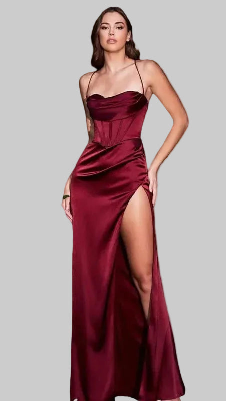 Women's Maxi Dress Draped Neckline High Slit - 
Fashinoza