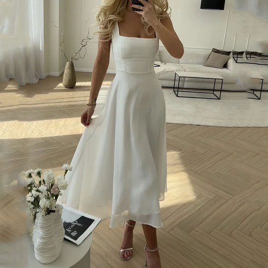 Women's Midi Dress Woven Square Neck Sleeveless - 
Fashinoza