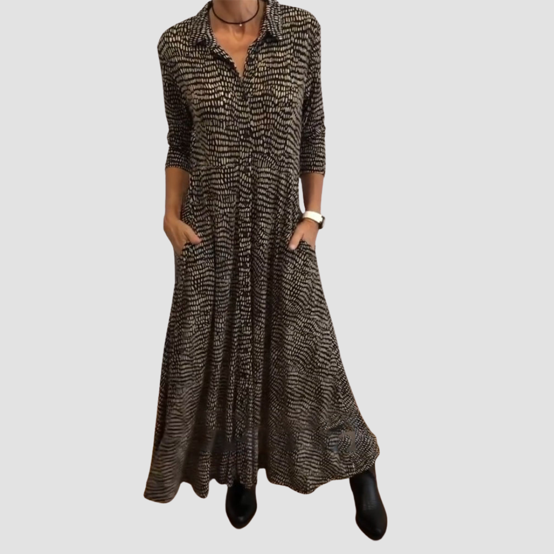 Women's Midi Dress Button Front Side Pockets - 
Fashinoza