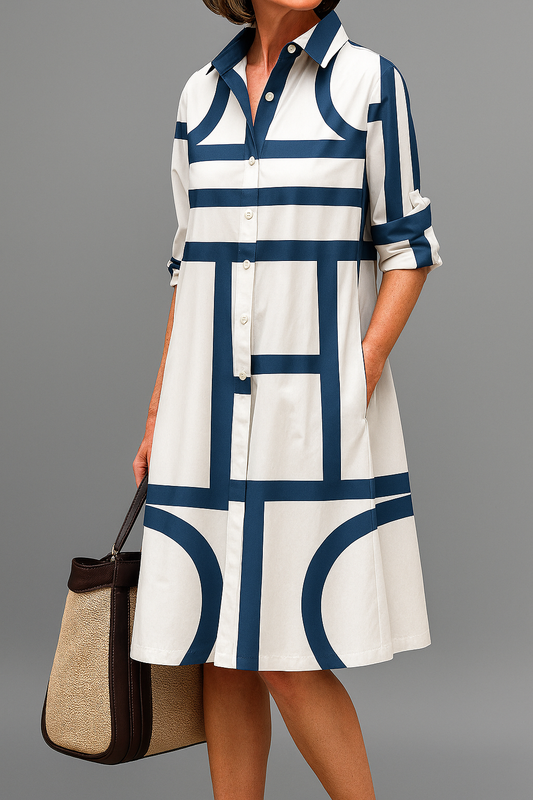 Women's Collared Midi Dress Button Front - 
Fashinoza